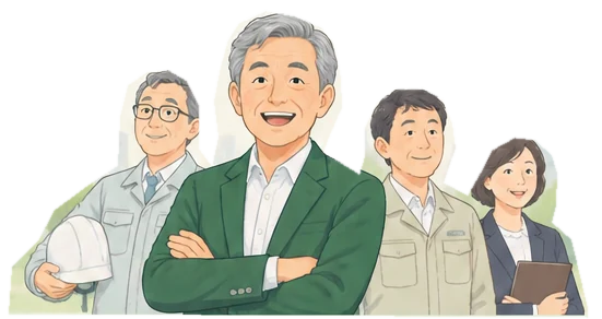 建設経験のある地域パートナーと支援担当者を表すイメージイラスト